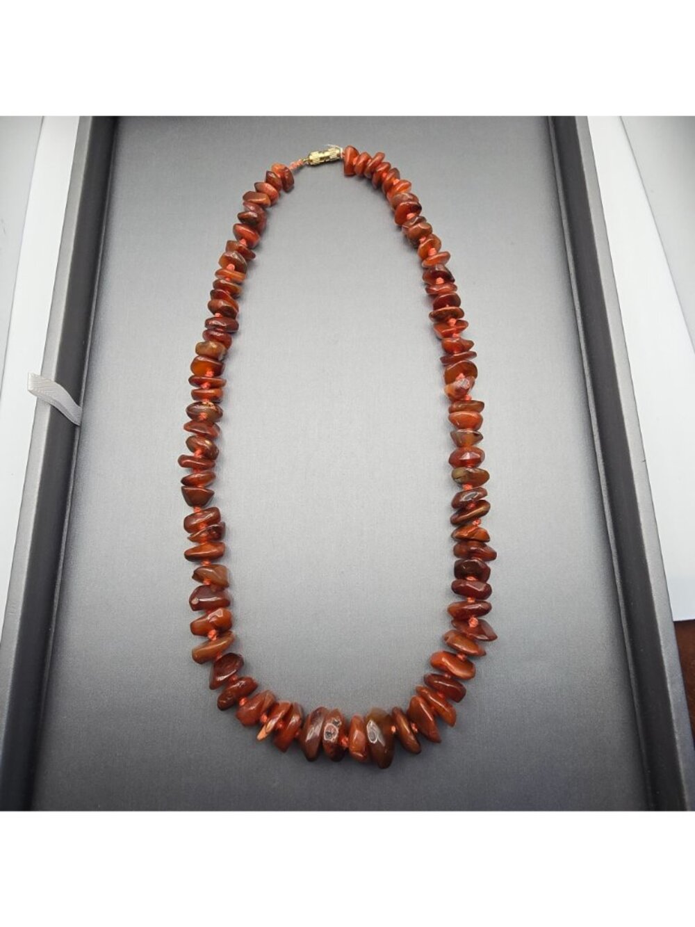 Vintage Carnelian Necklace 20" Chunky Bead Hand Knotted Boho Statement Strand - Picture 8 of 8